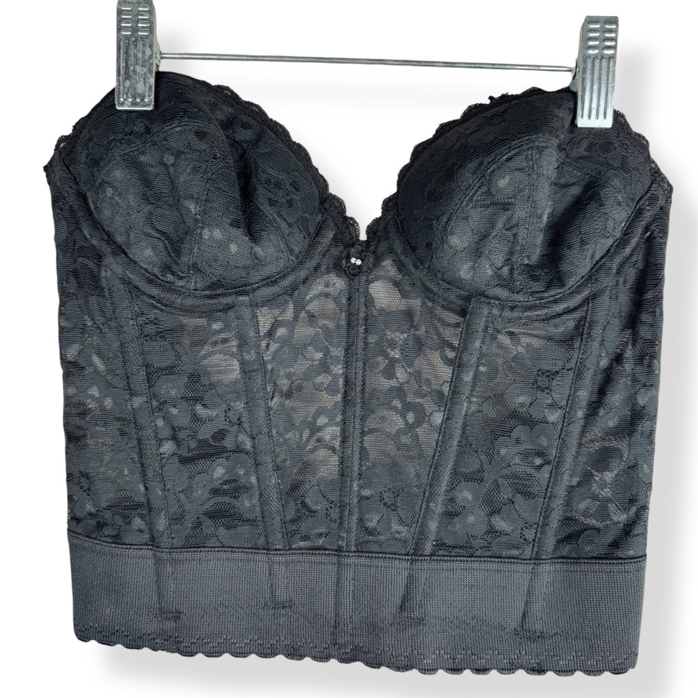 Fredericks of Hollywood Bustier Corset Top Womens 32B Vintage 90s Black Lace